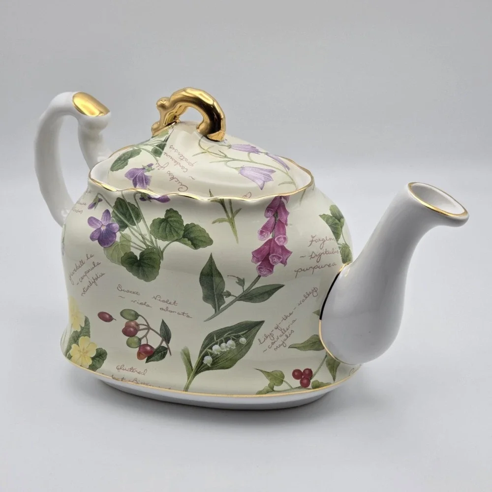 Vintage Royal Cuthbertson Floral Porcelain Botanical Teapot Made In England‎